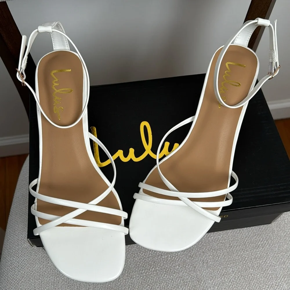 White ankle strap high heels sandals - Picture 4 of 5